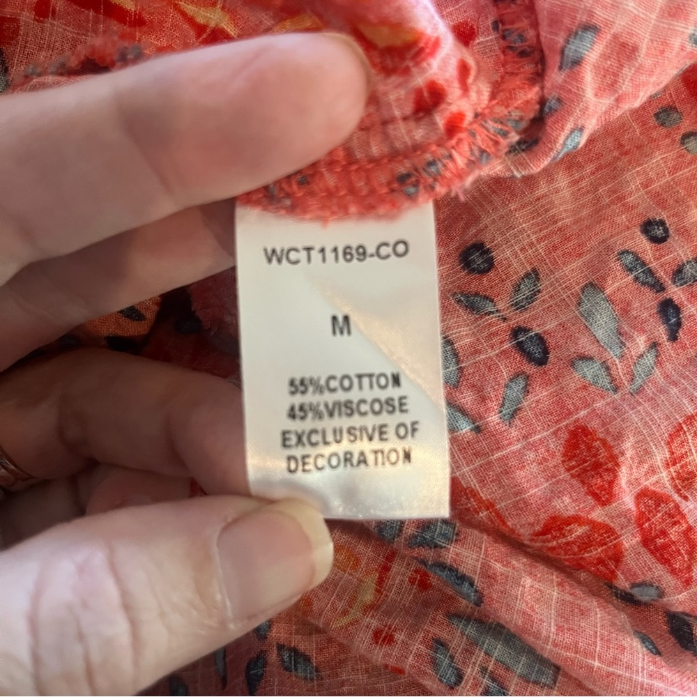 THML Sz M Mini Dress Linen-like Orange Printed Floral Tiered Blousy Sleeve Boho - Picture 8 of 8